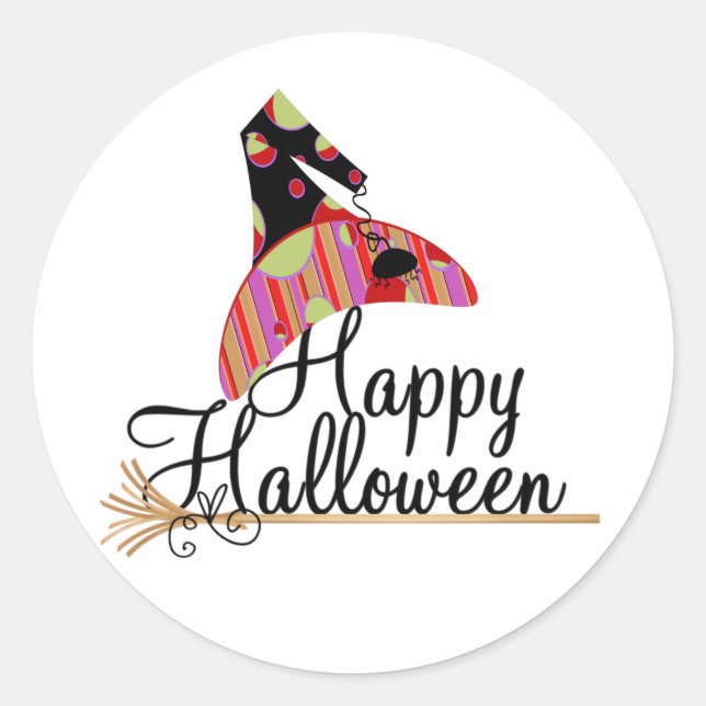 Retro Happy Halloween Classic Round Sticker (Front)