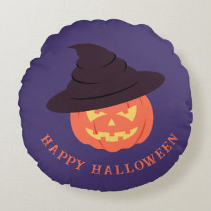 Retro Happy Halloween Round Pumpkin Pillow 