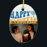 Retro Happy Hanukkah Personalised Photo Ceramic Tree Decoration<br><div class="desc">Retro Happy Hanukkah Personalised Photo Ceramic Ornament</div>