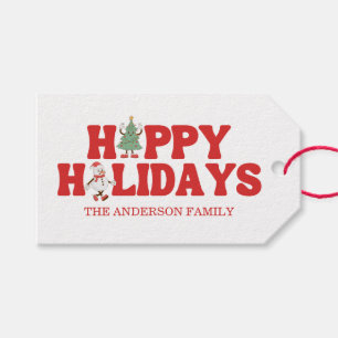 Retro Happy Holidays Christmas Gift Tags