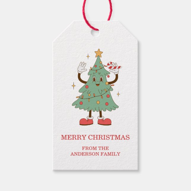 Retro Happy Holidays Christmas Gift Tags (Front)