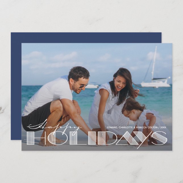 Retro Happy Holidays Typography Christmas Holiday Card (Front/Back)