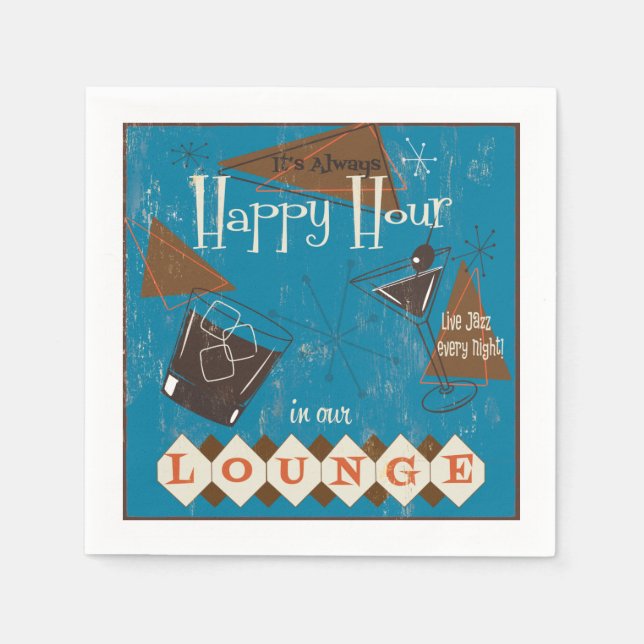 Retro Happy Hour Cocktail Napkins (Front)