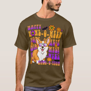 Retro Happy Howloween Corgi dog Lover Flower Groov T-Shirt