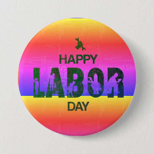 Retro Happy Labour Day In Retro Blue 7.5 Cm Round Badge (Front)
