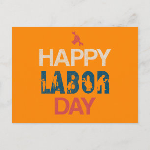 Retro Happy Labour Day In Retro Blue Holiday Postcard