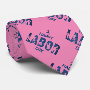 Retro Happy Labour Day In Retro Blue Tie