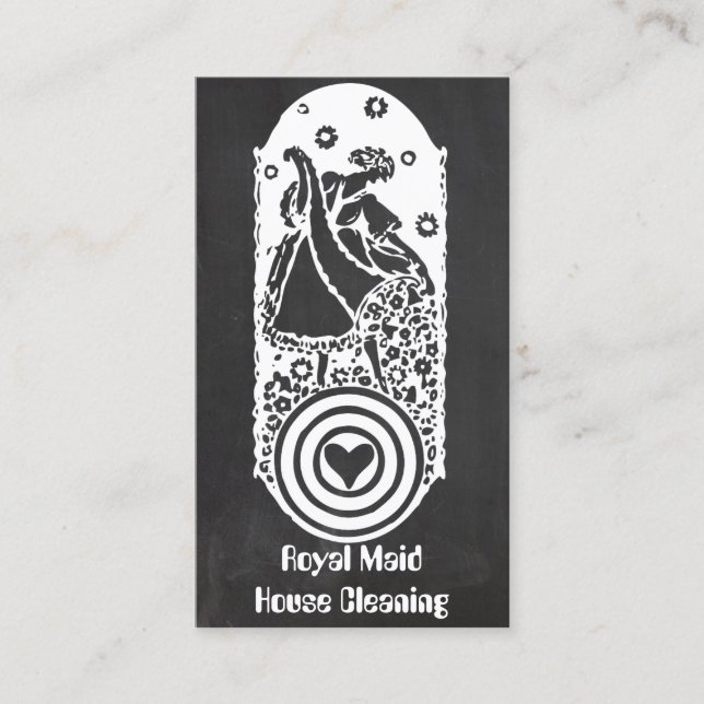Retro Happy Lady Maid Chalkboard Cleaning Services Business Card (Front)