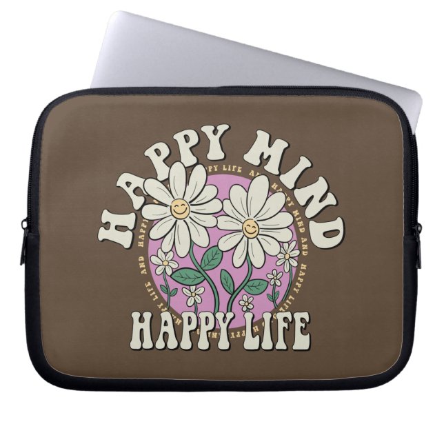 Retro Happy Mind Happy Life Laptop Sleeve (Front)