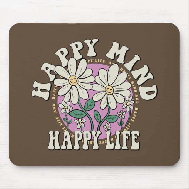 Retro Happy Mind Happy Life Mouse Mat (Front)