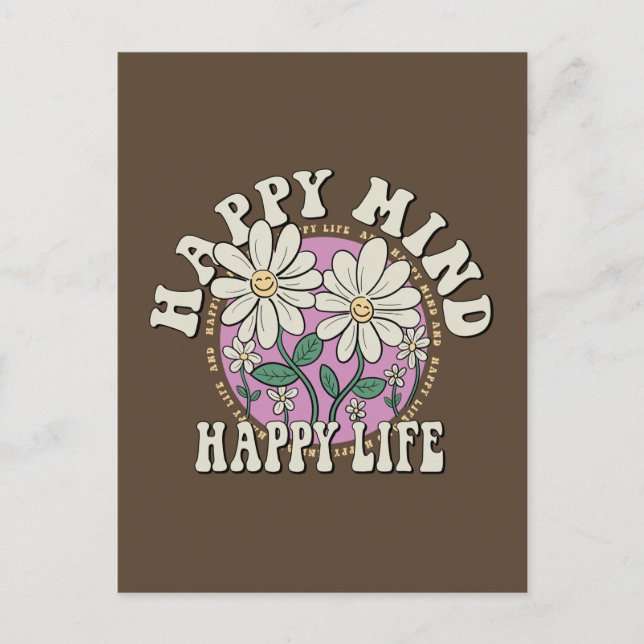 Retro Happy Mind Happy Life Postcard (Front)