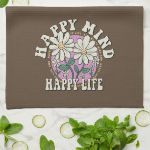 Retro Happy Mind Happy Life Tea Towel
