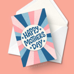 Retro Happy Mothers Day Blue and Pink Card