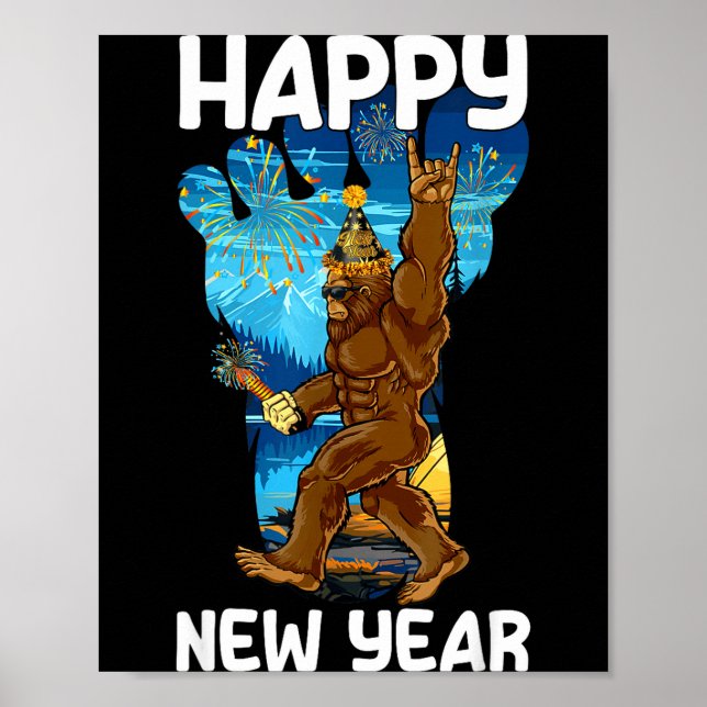 Retro Happy New Year 2026 Bigfoot Lovers New Years Poster (Front)
