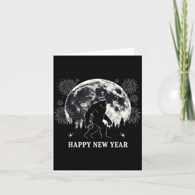 Retro Happy New Year 2026 Bigfoot Night New Years  Card (Front)