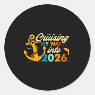 Retro Happy New Year 2026 Nye Disco Cute Bow Hipe Classic Round Sticker