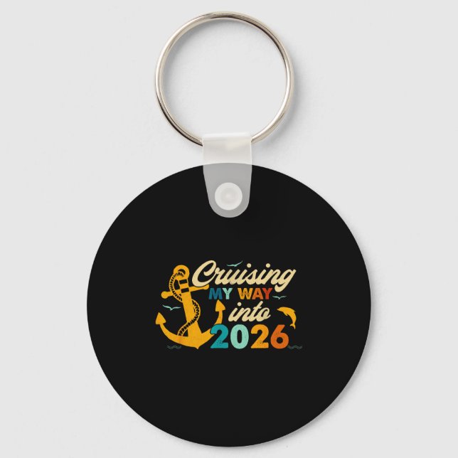 Retro Happy New Year 2026 Nye Disco Cute Bow Hipe  Key Ring (Front)
