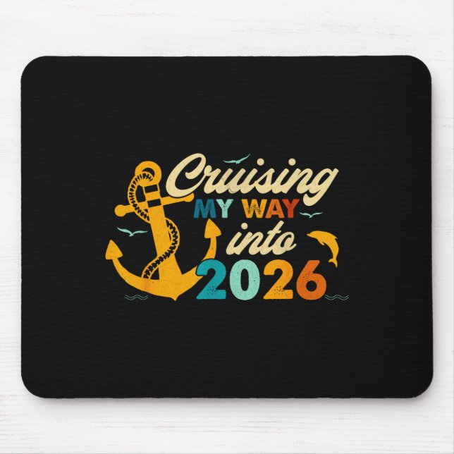 Retro Happy New Year 2026 Nye Disco Cute Bow Hipe  Mouse Mat (Front)
