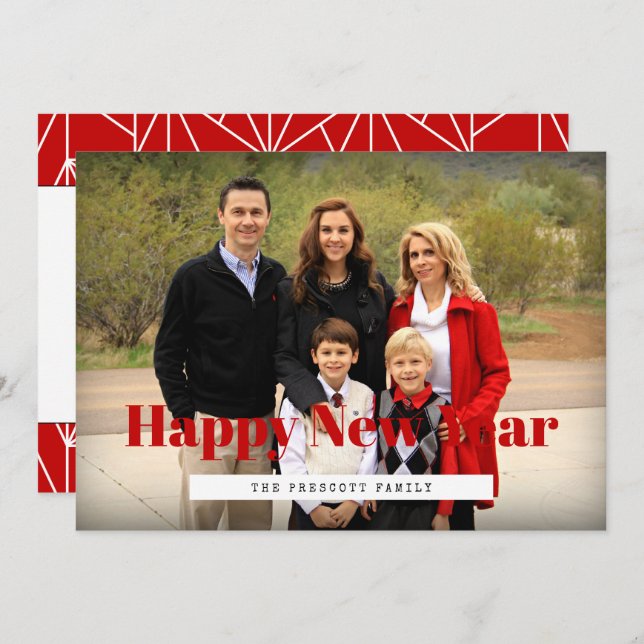 Retro Happy New Year family photo Holiday Card (Front/Back)