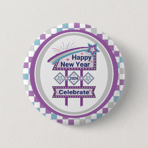 Retro Happy New Year Sign – Celebrate Marquee 6 Cm Round Badge