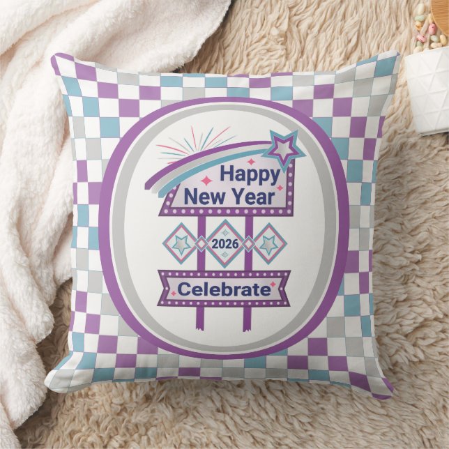 Retro Happy New Year Sign – Celebrate Marquee Cushion (Blanket)