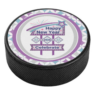 Retro Happy New Year Sign – Celebrate Marquee Hockey Puck