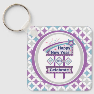 Retro Happy New Year Sign – Celebrate Marquee Key Ring