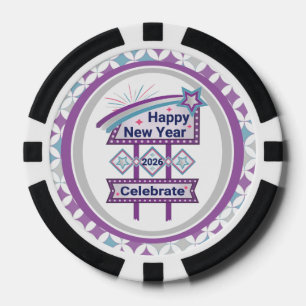 Retro Happy New Year Sign – Celebrate Marquee Poker Chips