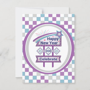 Retro Happy New Year Sign – Celebrate Marquee Postcard