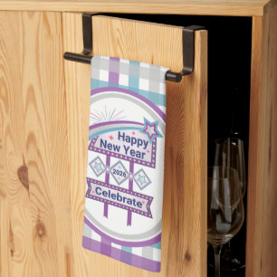 Retro Happy New Year Sign – Celebrate Marquee Tea Towel