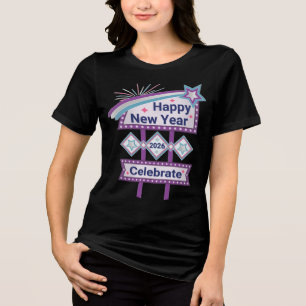 Retro Happy New Year Sign – Celebrate Marquee Tri-Blend Shirt