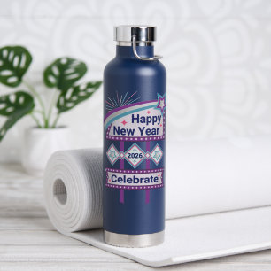 Retro Happy New Year Sign – Celebrate Marquee Water Bottle