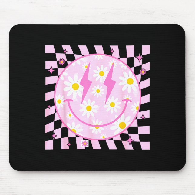 Retro Happy Smile Face Checkered Pattern Nk Daisy  Mouse Mat (Front)