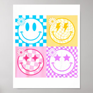 Retro Happy Smile Face Checkered Pattern Vibes Tre Poster
