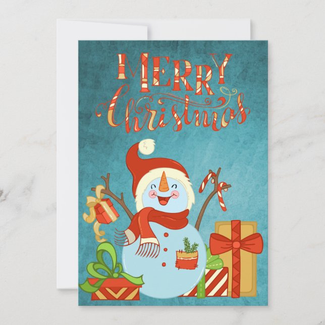 Retro Happy Snowman Merry Christmas Photo Holiday Card (Front)