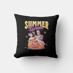 Retro Happy Summerween Funny Frankenstein Monster Cushion