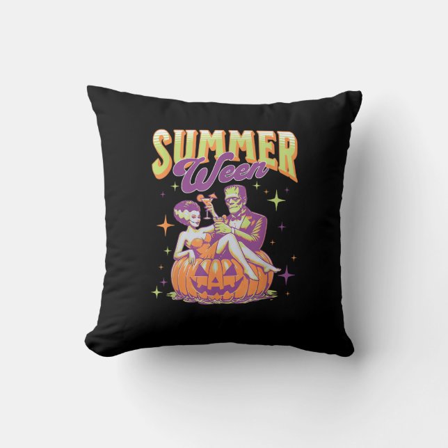 Retro Happy Summerween Funny Frankenstein Monster  Cushion (Front)