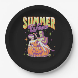 Retro Happy Summerween Funny Frankenstein Monster Paper Plate