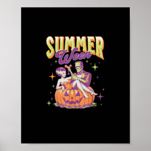 Retro Happy Summerween Funny Frankenstein Monster Poster