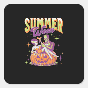 Retro Happy Summerween Funny Frankenstein Monster Square Sticker