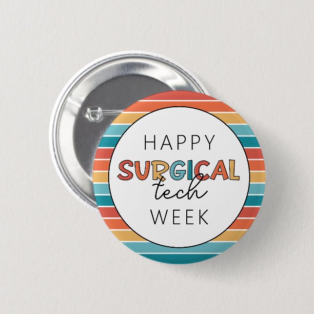 Retro Happy Surgical Tech Week 6 Cm Round Badge (Front & Back)