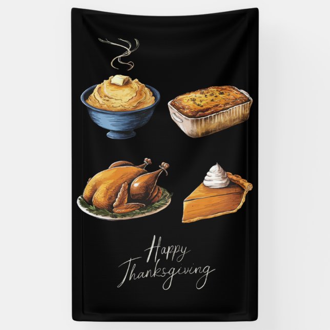 Retro Happy Thanksgiving Fall Pumpkin Pie Banner (Vertical)