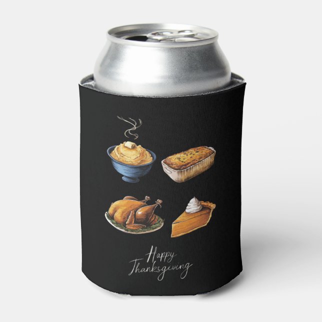 Retro Happy Thanksgiving Fall Pumpkin Pie Can Cooler (Can Front)