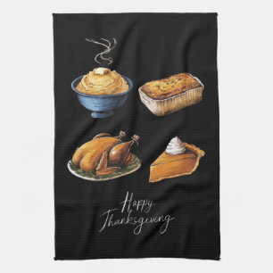 Retro Happy Thanksgiving Fall Pumpkin Pie Tea Towel