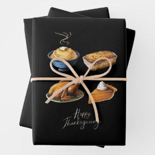 Retro Happy Thanksgiving Fall Pumpkin Pie Wrapping Paper Sheet