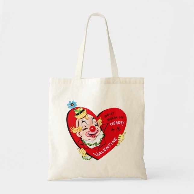 Retro Happy Valentine's Day Clown Budget Tote Bag (Front)