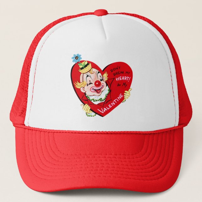 Retro Happy Valentine's Day Clown Trucker Hat (Front)