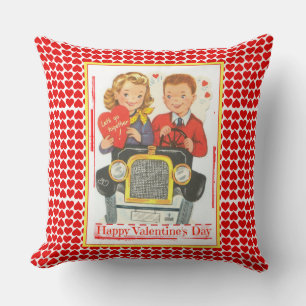 Retro Happy Valentine's Day Throw Pillow