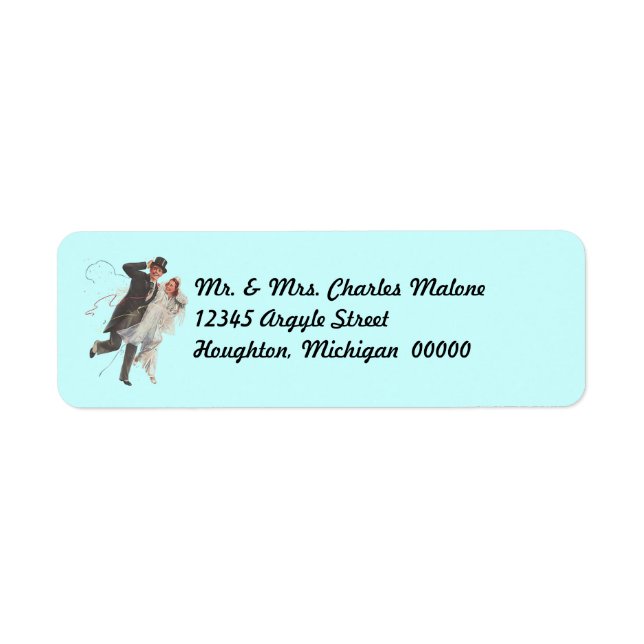 Retro Happy Wedding Couple Return Address Labels (Front)