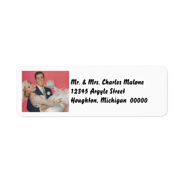 Retro Happy Wedding Couple Return Address Labels (Front)